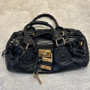 Chloe Black Leather Bag with Gold Accents